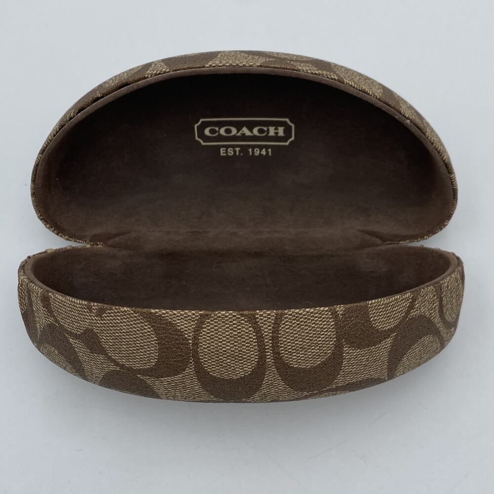 COACH Monogram Sunglass Case Brown Hard Clamshell Oversized Eye Glass Case